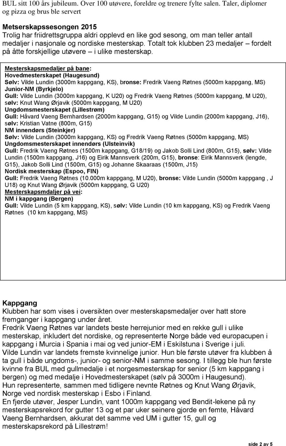 Totalt tok klubben 23 medaljer fordelt på åtte forskjellige utøvere i ulike mesterskap.