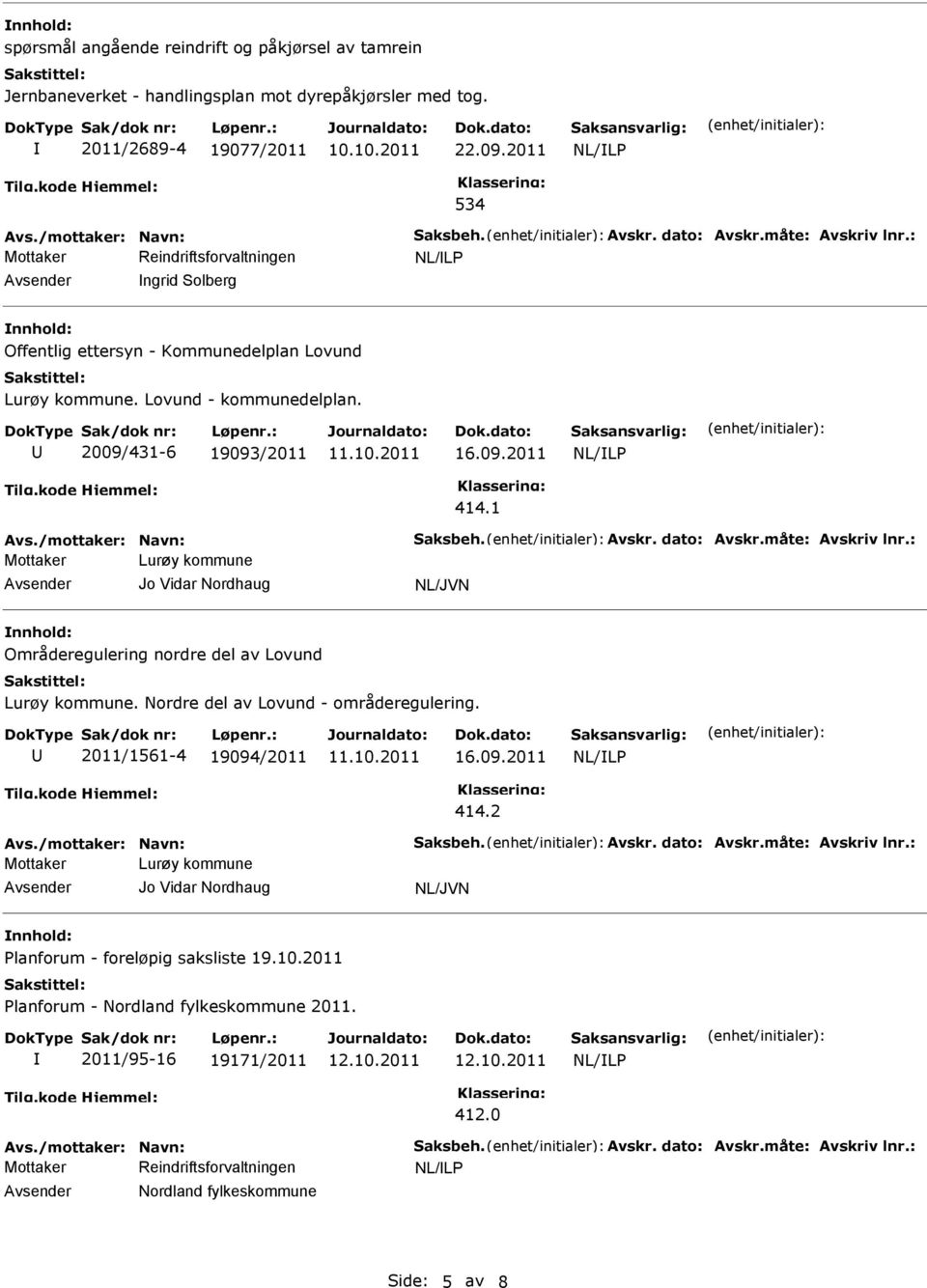 måte: Avskriv lnr.: Mottaker Lurøy kommune Jo Vidar Nordhaug NL/JVN Områderegulering nordre del av Lovund Lurøy kommune. Nordre del av Lovund - områderegulering. 2011/1561-4 19094/2011 16.09.2011 414.