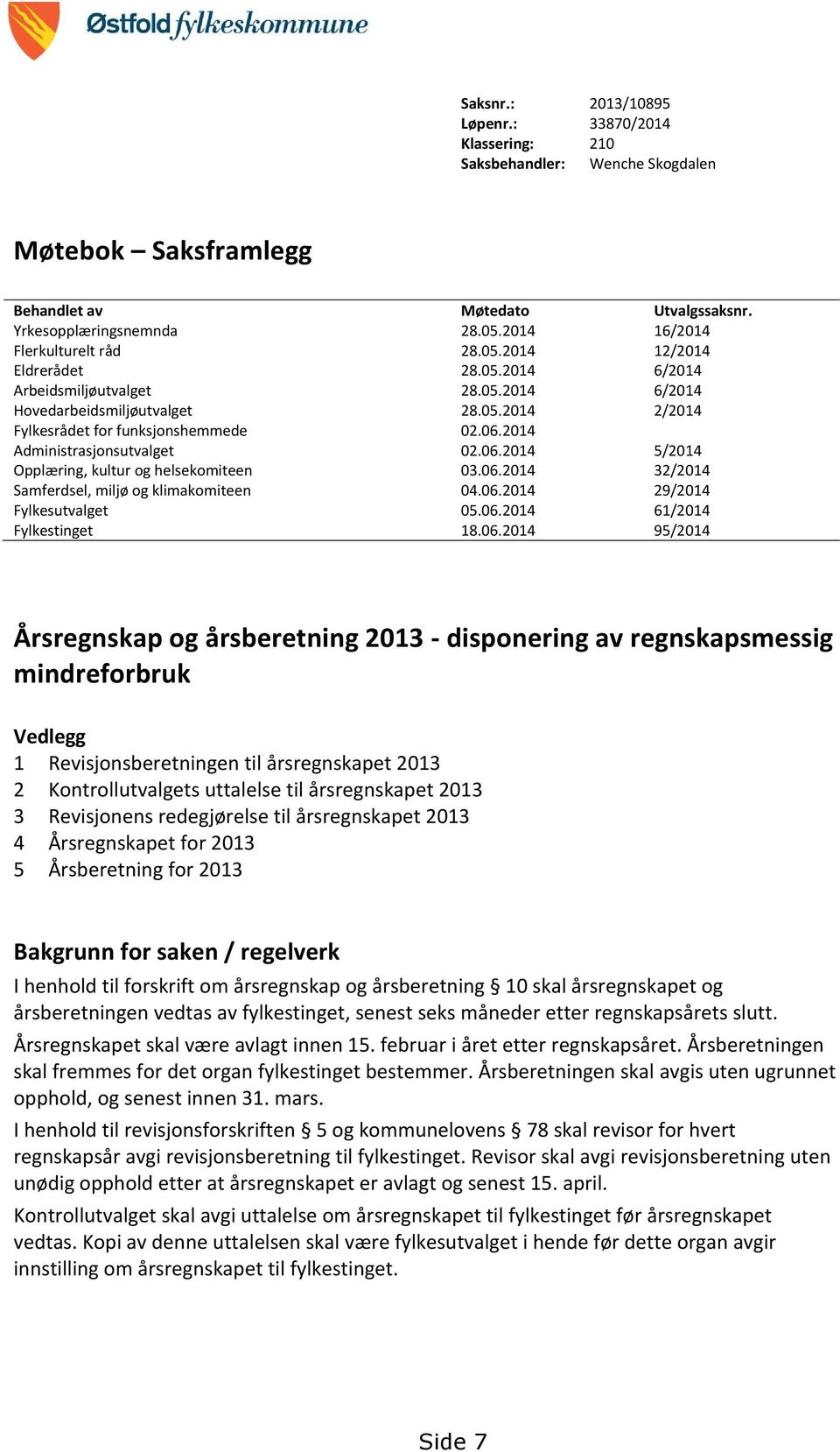 06.2014 Administrasjonsutvalget 02.06.2014 5/2014 Opplæring, kultur og helsekomiteen 03.06.2014 32/2014 Samferdsel, miljø og klimakomiteen 04.06.2014 29/2014 Fylkesutvalget 05.06.2014 61/2014 Fylkestinget 18.