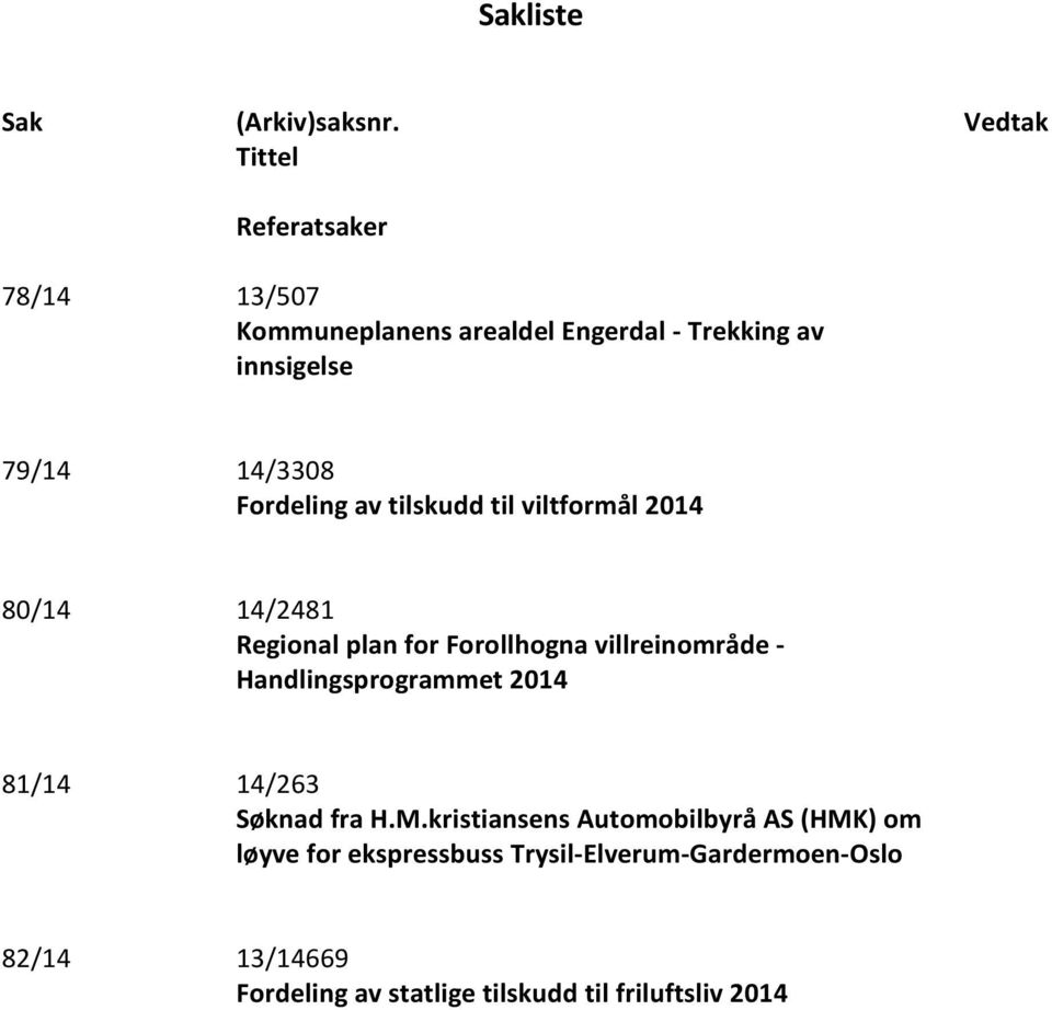 Fordeling av tilskudd til viltformål 2014 80/14 14/2481 Regional plan for Forollhogna villreinområde -