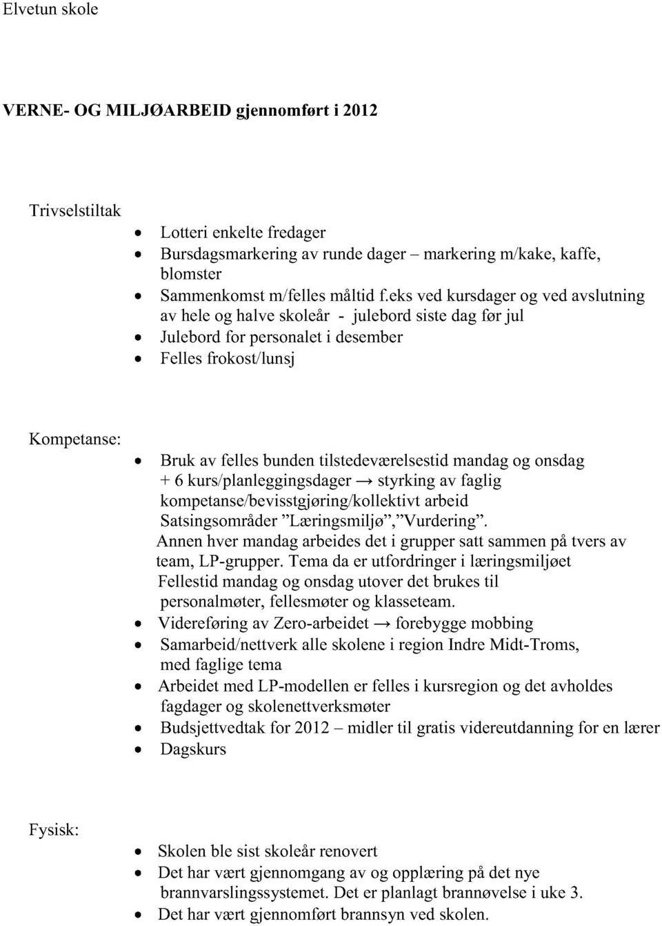 onsdag + 6 kurs/planleggingsdager styrking av faglig kompetanse/bevisstgjøring/kollektivt arbeid Satsingsområder Læringsmiljø, Vurdering.