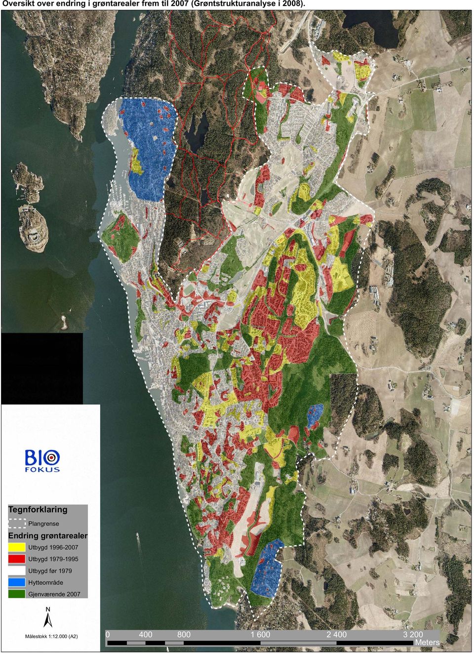 Tegnforklaring Plangrense Endring grøntarealer Utbygd 1996-2007