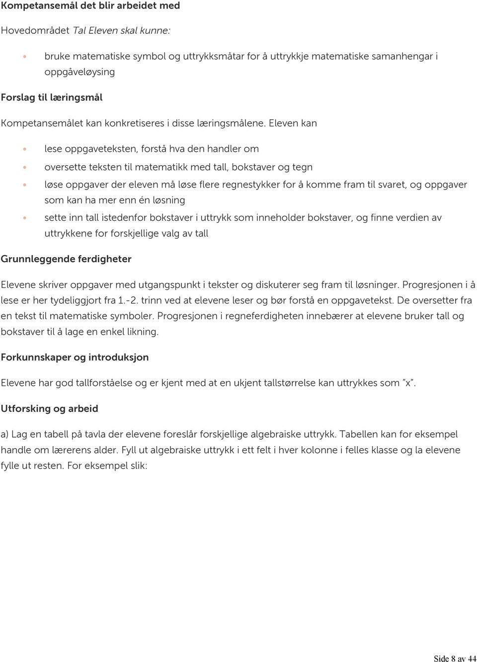 Eleven kan lese oppgaveteksten, forstå hva den handler om oversette teksten til matematikk med tall, bokstaver og tegn løse oppgaver der eleven må løse flere regnestykker for å komme fram til svaret,