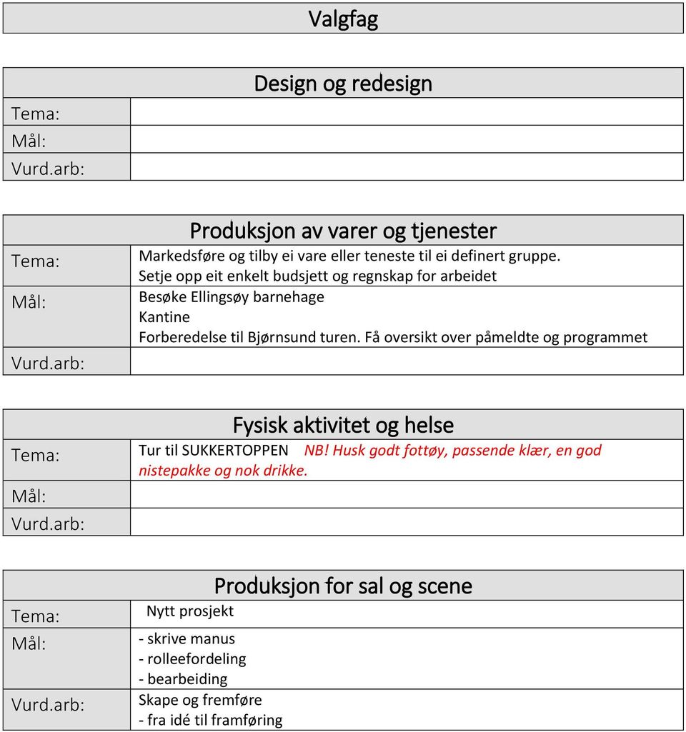 Få oversikt over påmeldte og programmet Fysisk aktivitet og helse Tema: Tur til SUKKERTOPPEN NB!