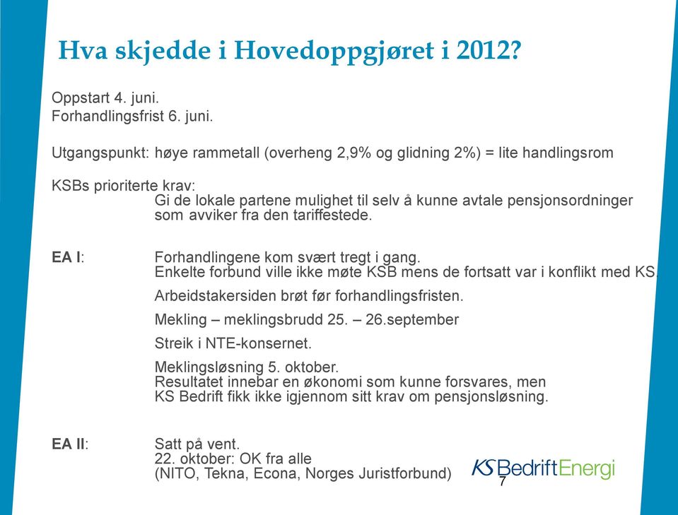 Utgangspunkt: høye rammetall (overheng 2,9% og glidning 2%) = lite handlingsrom KSBs prioriterte krav: Gi de lokale partene mulighet til selv å kunne avtale pensjonsordninger som avviker