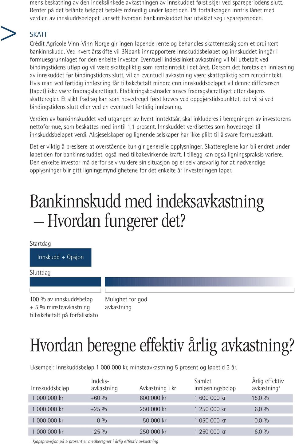 SKATT Crédit Agricole Vinn-Vinn Norge gir ingen løpende rente og behandles skattemessig som et ordinært bankinnskudd.