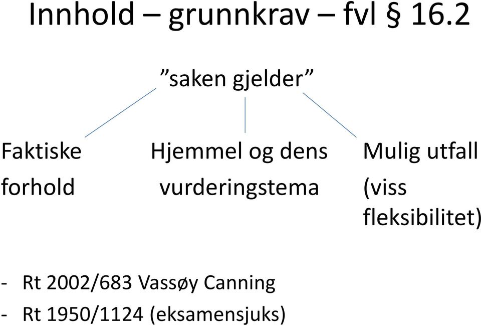 Mulig utfall forhold vurderingstema (viss