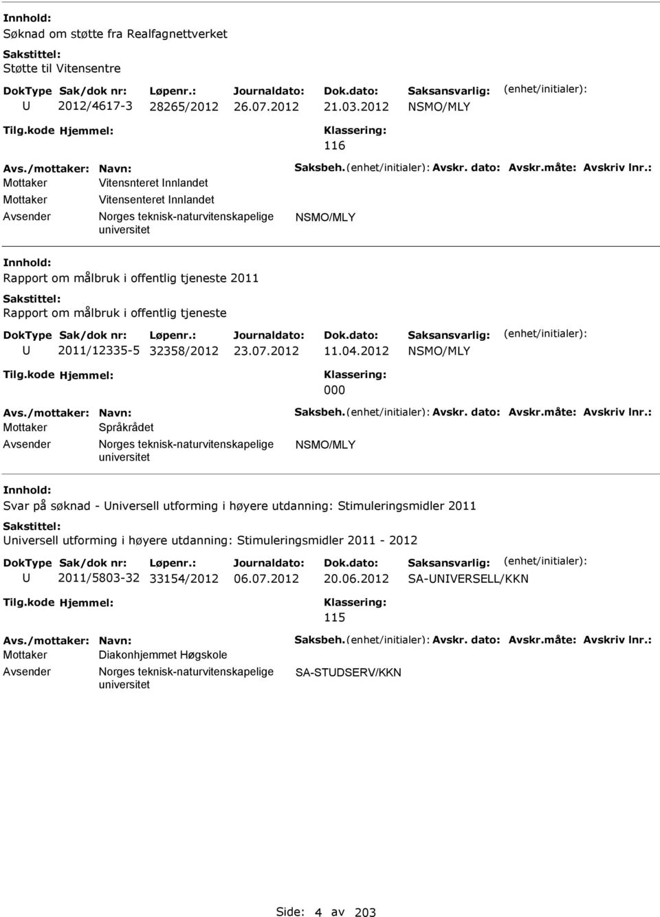 2012 SMO/MLY 000 Avs./mottaker: avn: Saksbeh. Avskr. dato: Avskr.måte: Avskriv lnr.