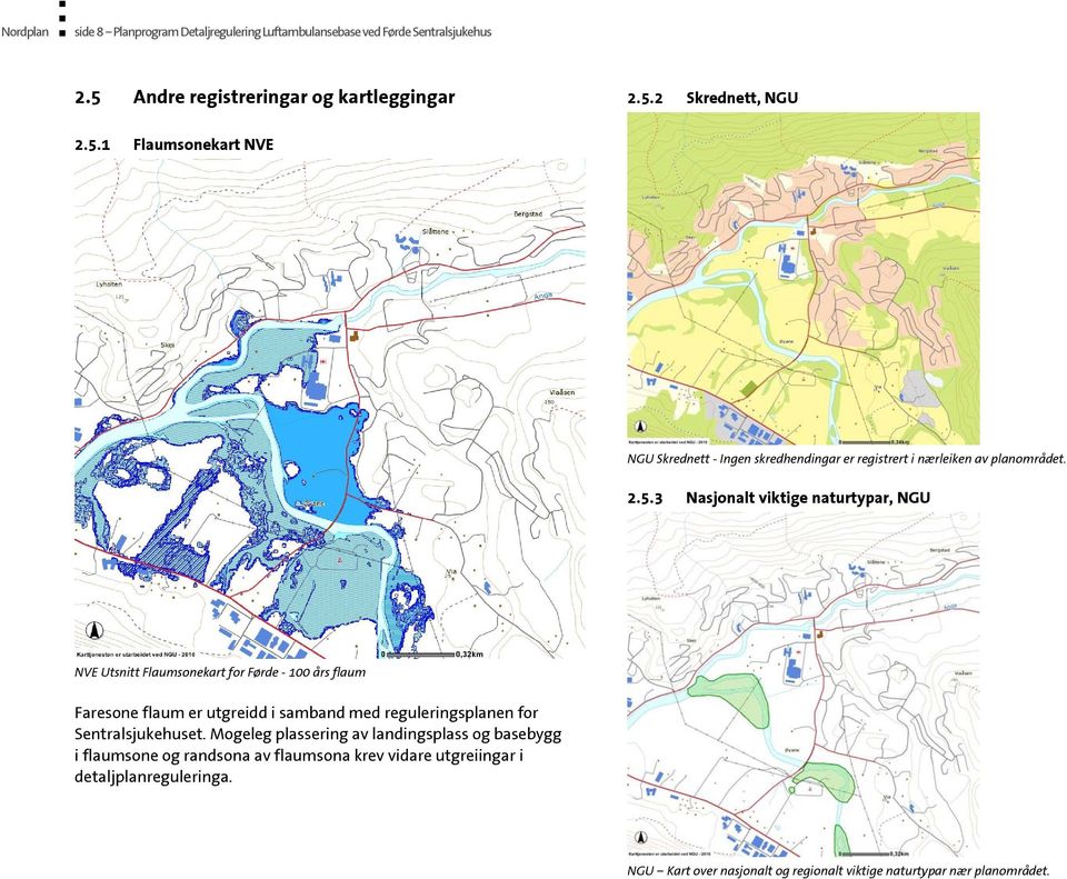 2.5.3 Nasjonalt viktige naturtypar, NGU NVE Utsnitt Flaumsonekart for Førde - 100 års flaum Faresone flaum er utgreidd i samband med reguleringsplanen for