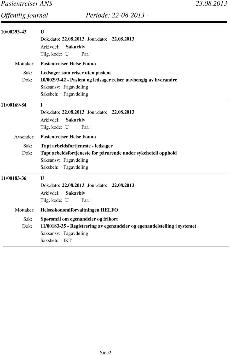 Tapt arbeidsfortjeneste for pårørende under sykehotell opphold 11/00183-36 U Helseøkonomiforvaltningen HELFO