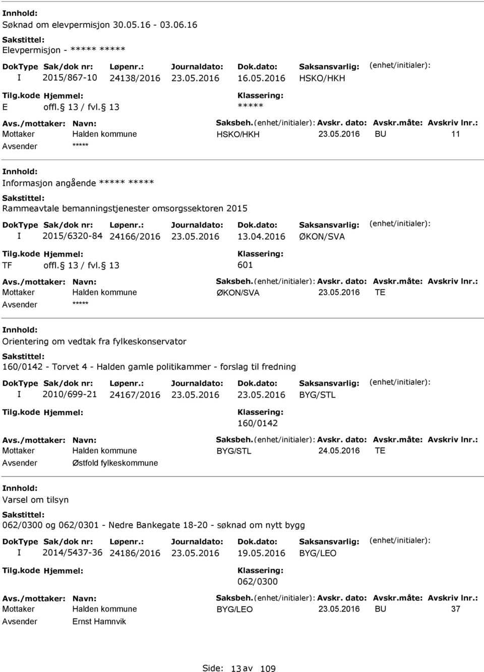 måte: Avskriv lnr.: ØKON/SVA T nnhold: Orientering om vedtak fra fylkeskonservator 160/0142 - Torvet 4 - Halden gamle politikammer - forslag til fredning 2010/699-21 24167/2016 BYG/STL 160/0142 Avs.