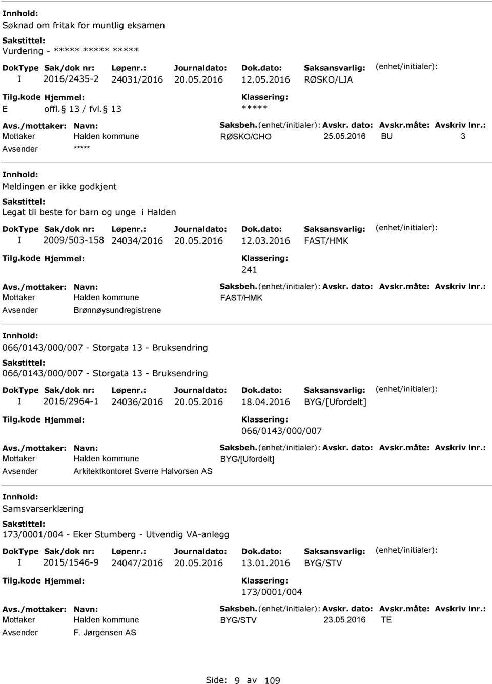 måte: Avskriv lnr.: FAST/HMK Avsender Brønnøysundregistrene nnhold: 066/0143/000/007 - Storgata 13 - Bruksendring 066/0143/000/007 - Storgata 13 - Bruksendring 2016/2964-1 24036/2016 18.04.