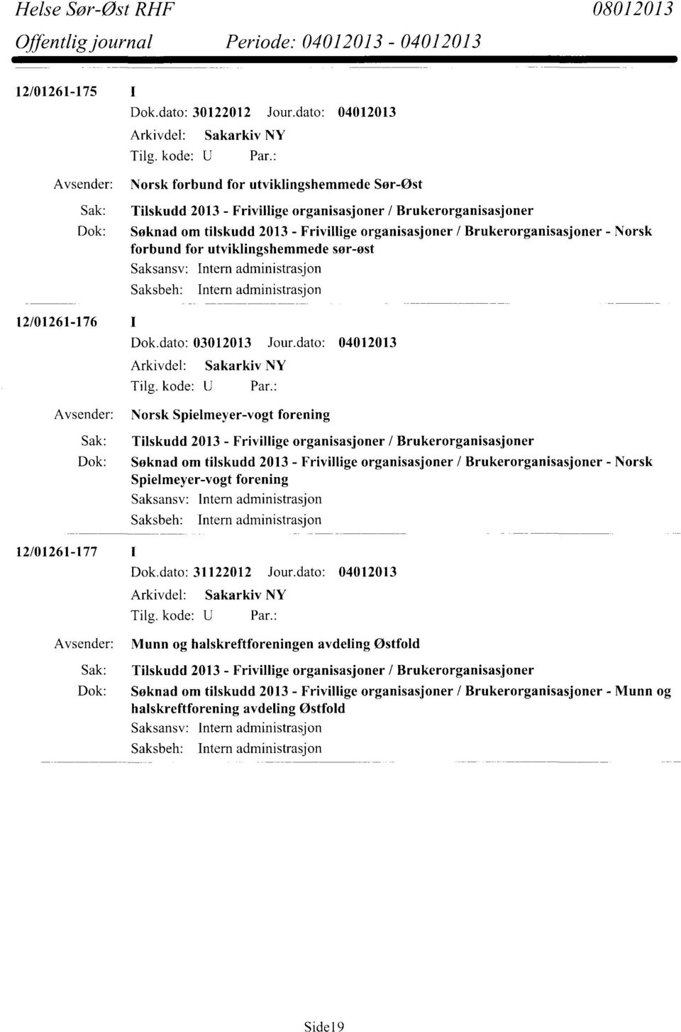 organisasjoner / Brukerorganisasjoner - Norsk forbund for utviklingshemmede sør-øst Intern administrasjon Intern administrasjon Dok.dato: 03012013 Jour.