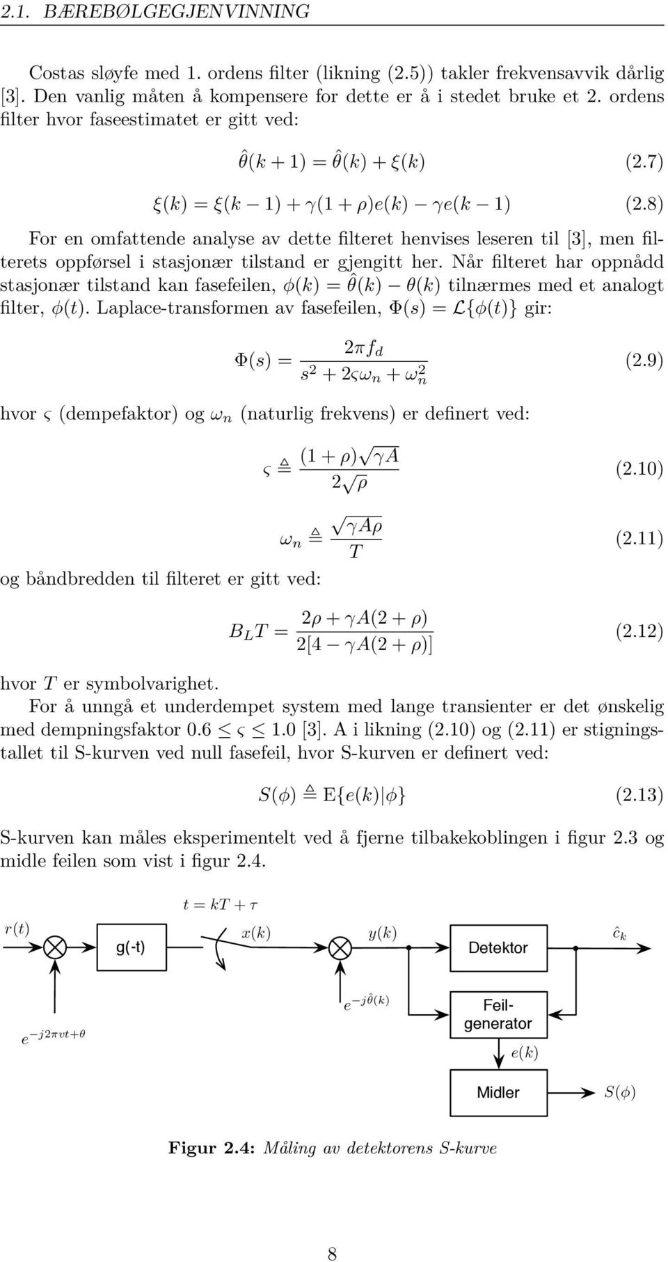 8) For en omfattende analyse av dette filteret henvises leseren til [3], men filterets oppførsel i stasjonær tilstand er gjengitt her.