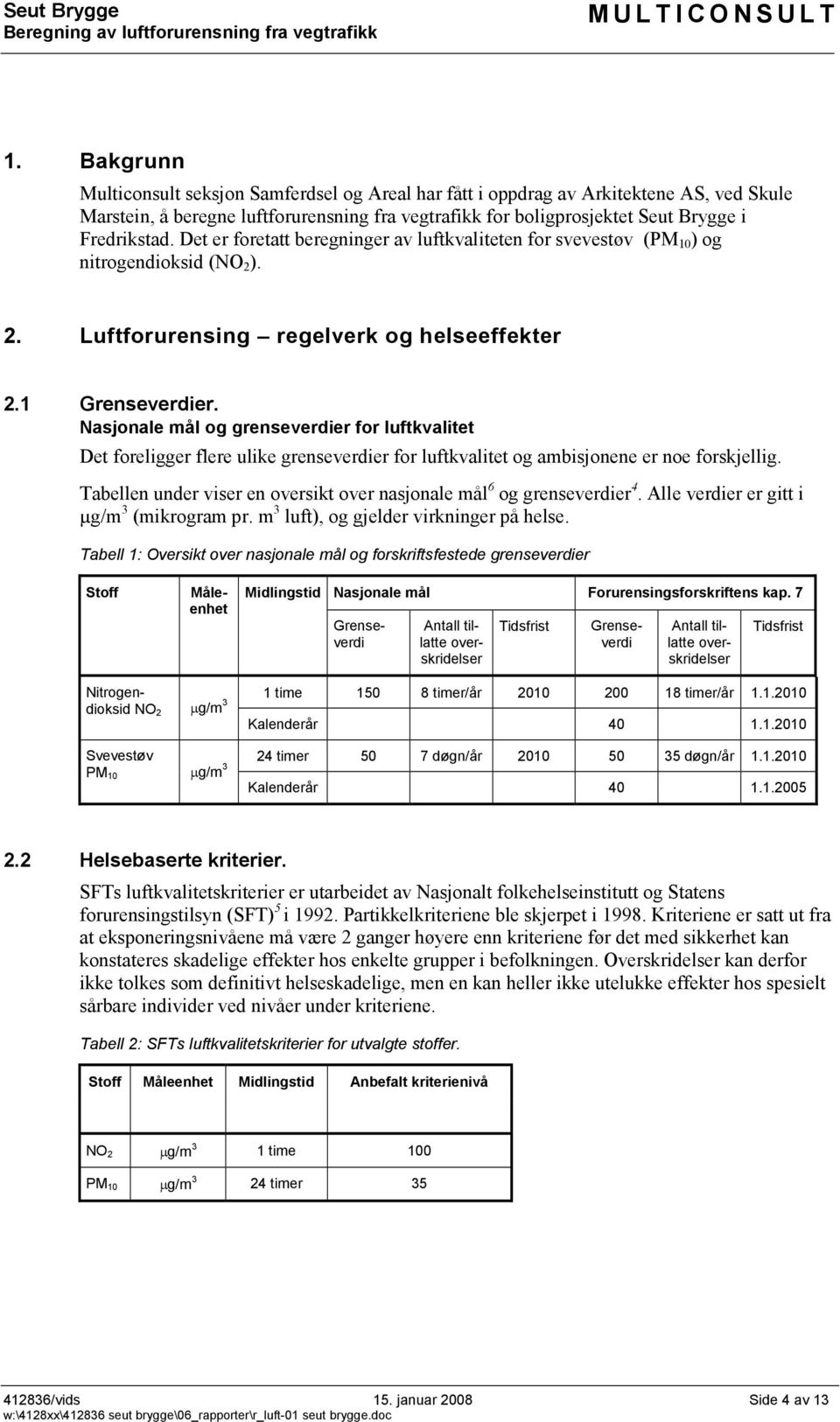 Nasjonale mål og grenseverdier for luftkvalitet Det foreligger flere ulike grenseverdier for luftkvalitet og ambisjonene er noe forskjellig.