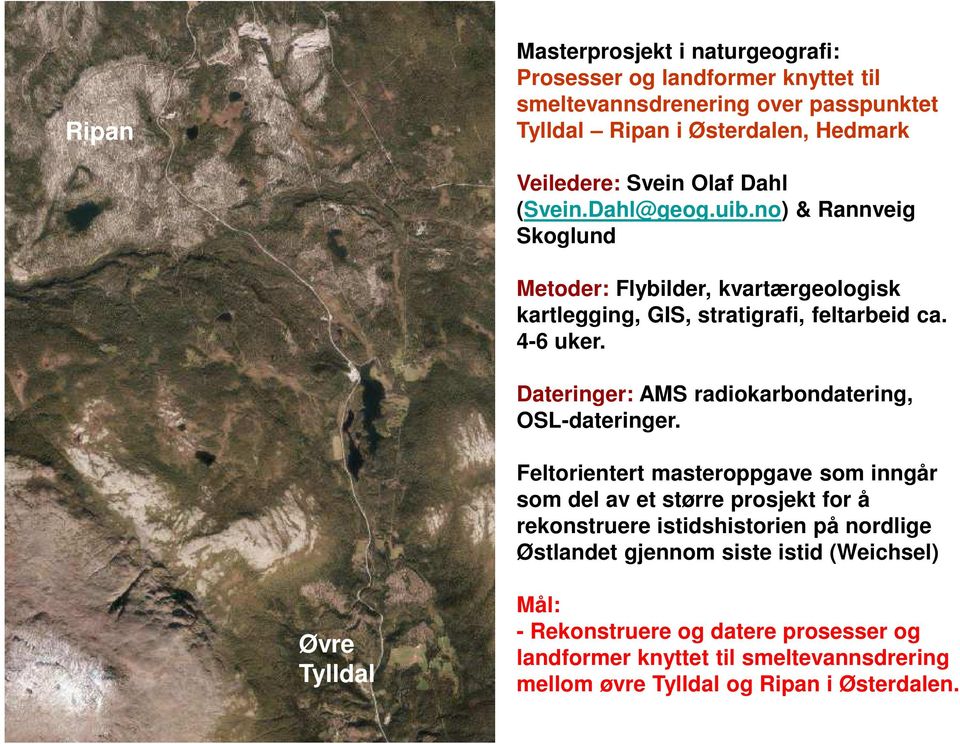 Dateringer: AMS radiokarbondatering, OSL-dateringer.