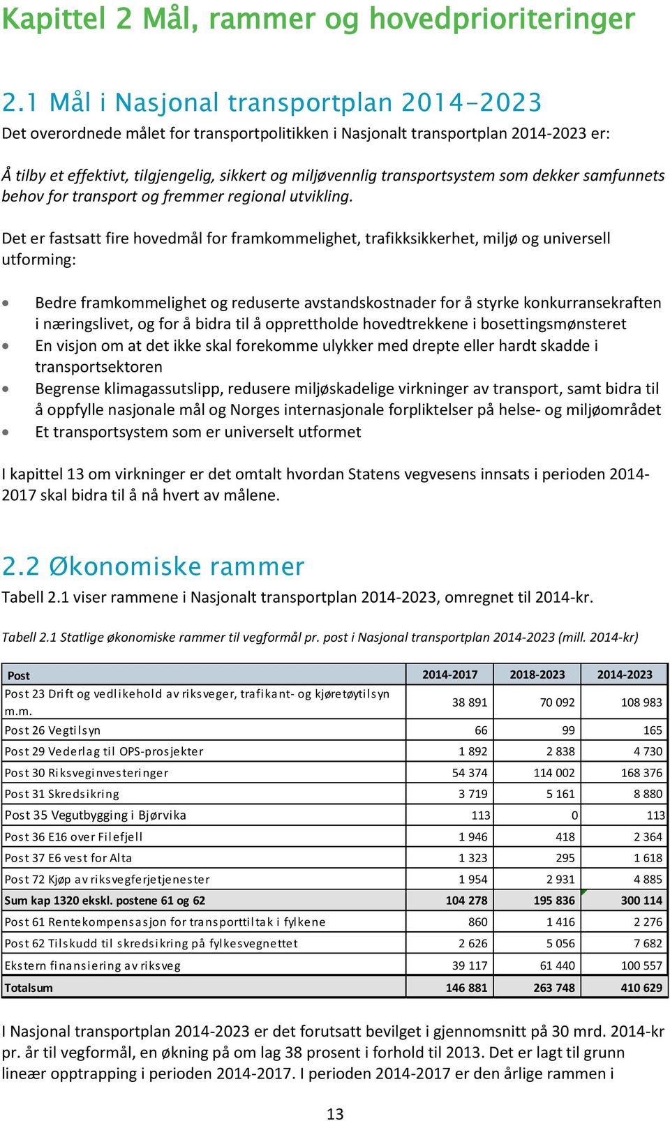 transportsystem som dekker samfunnets behov for transport og fremmer regional utvikling.