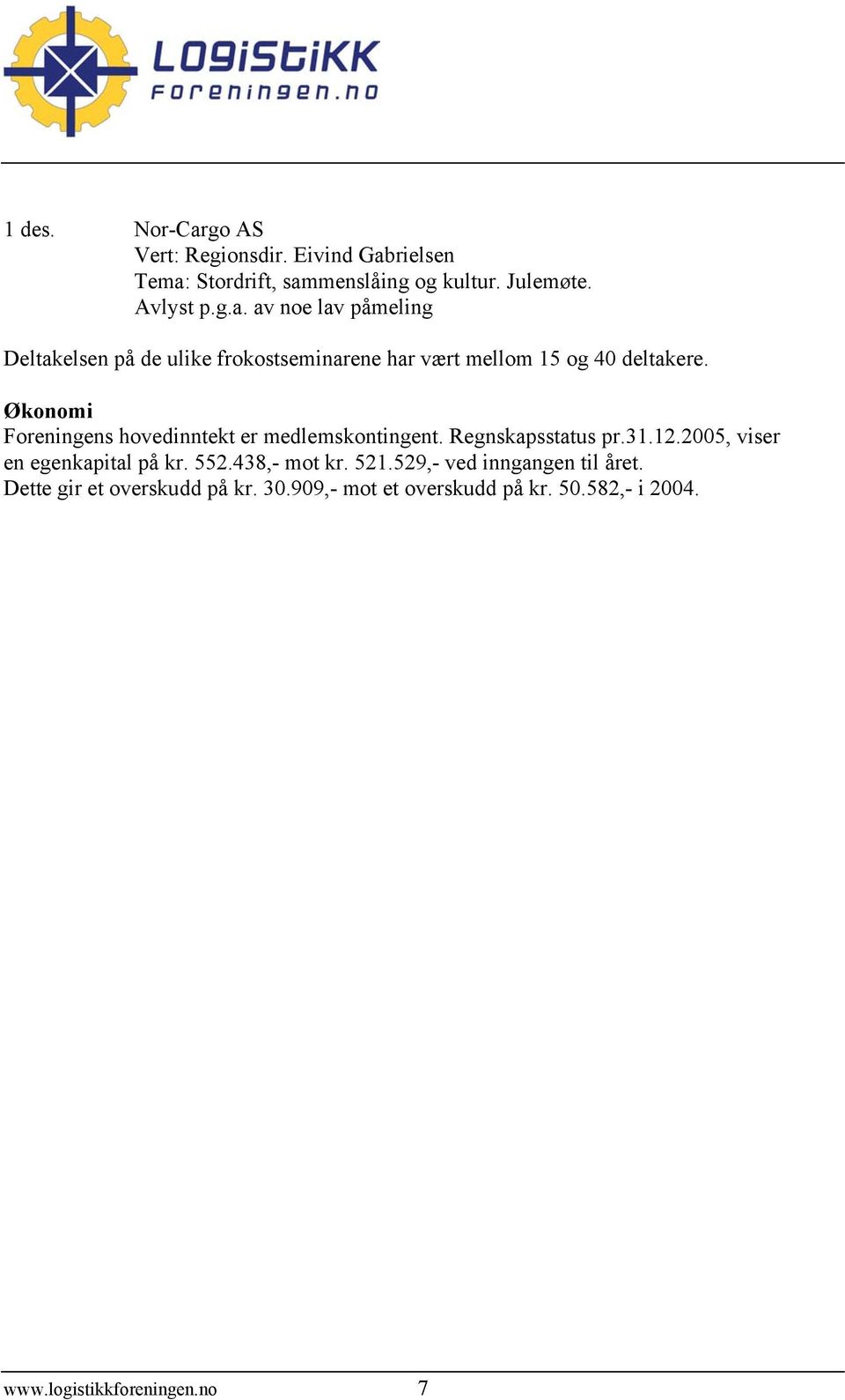 438,- mot kr. 521.529,- ved inngangen til året. Dette gir et overskudd på kr. 30.909,- mot et overskudd på kr. 50.