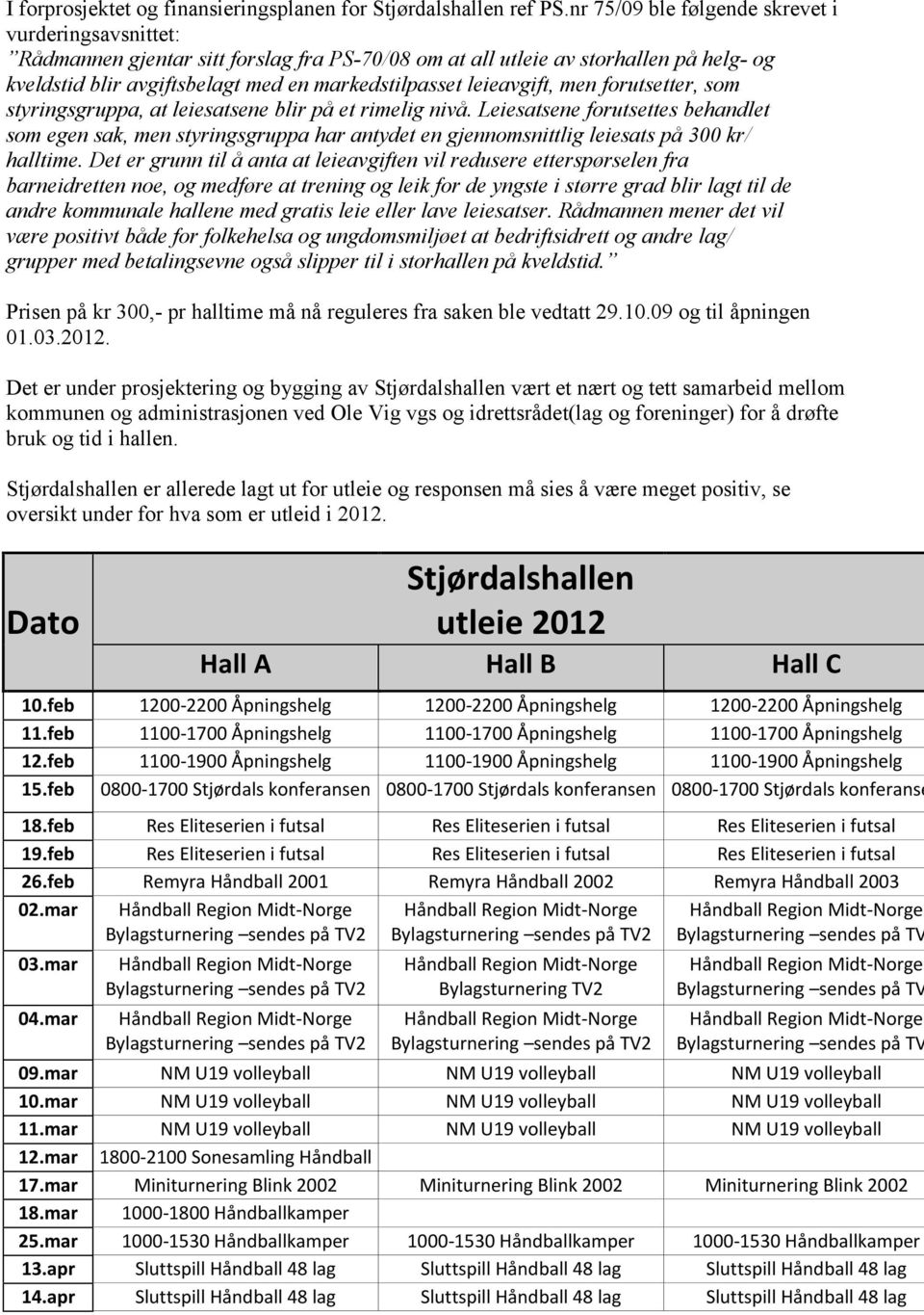 leieavgift, men forutsetter, som styringsgruppa, at leiesatsene blir på et rimelig nivå.