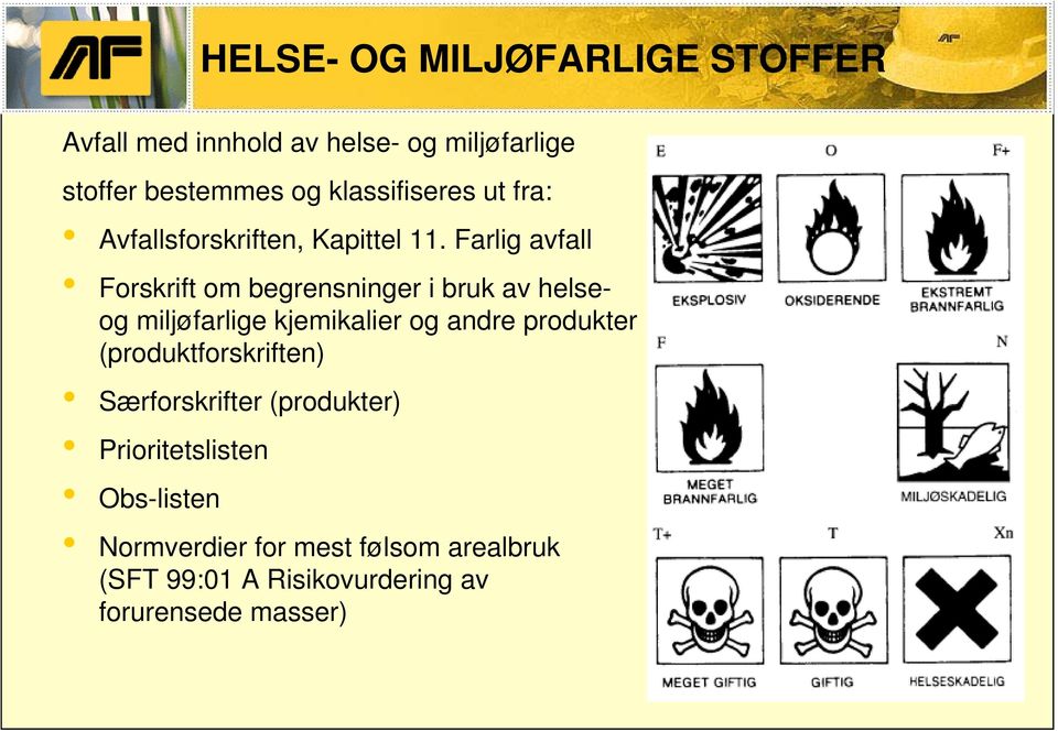 Farlig avfall Forskrift om begrensninger i bruk av helseog miljøfarlige kjemikalier og andre produkter