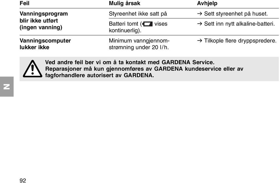 Vanningscomputer Minimum vanngjennom- v Tilkople flere dryppspredere. lukker ikke strømning under 20 l/h.