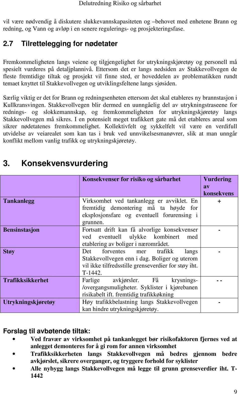 Ettersom det er langs nedsiden av Stakkevollvegen de fleste fremtidige tiltak og prosjekt vil finne sted, er hoveddelen av problematikken rundt temaet knyttet til Stakkevollvegen og utviklingsfeltene