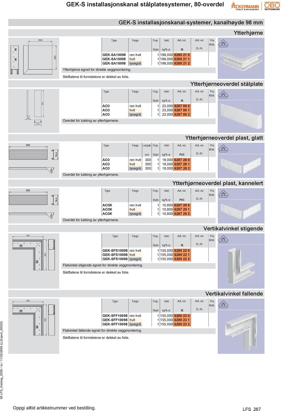 ren hvit 1 23,000 6287 00 0 hvit 1 23,000 6287 00 1 lysegrå 1 23,000 6287 00 2 St Ytterhjørneoverdel stålplate Lengde PVC ren hvit 1 18,000 6287 28 0 hvit 1 18,000 6287 28 1 lysegrå 1 18,000 6287 28