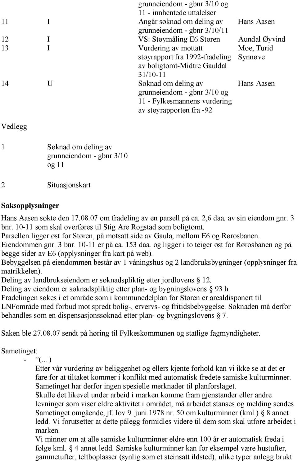 Situasjonskart Saksopplysninger Hans Aasen Hans Aasen søkte den 17.08.07 om fradeling av en parsell på ca. 2,6 daa. av sin eiendom gnr. 3 bnr.