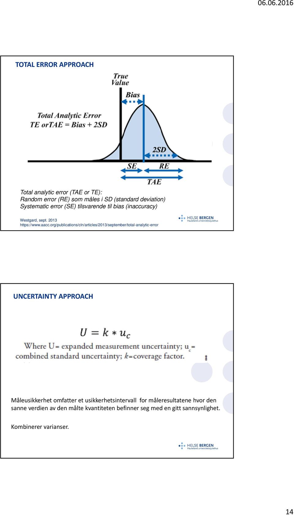 org/publications/cln/articles/2013/september/total-analytic-error UNCERTAINTY APPROACH Måleusikkerhet omfatter et