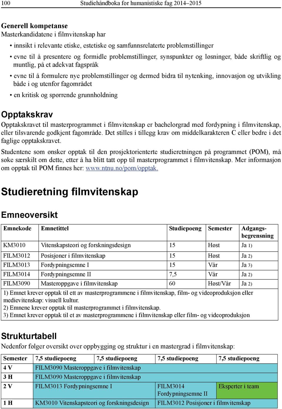 innovasjon og utvikling både i og utenfor fagområdet en kritisk og spørrende grunnholdning Opptakskrav Opptakskravet til masterprogrammet i filmvitenskap er bachelorgrad med fordypning i