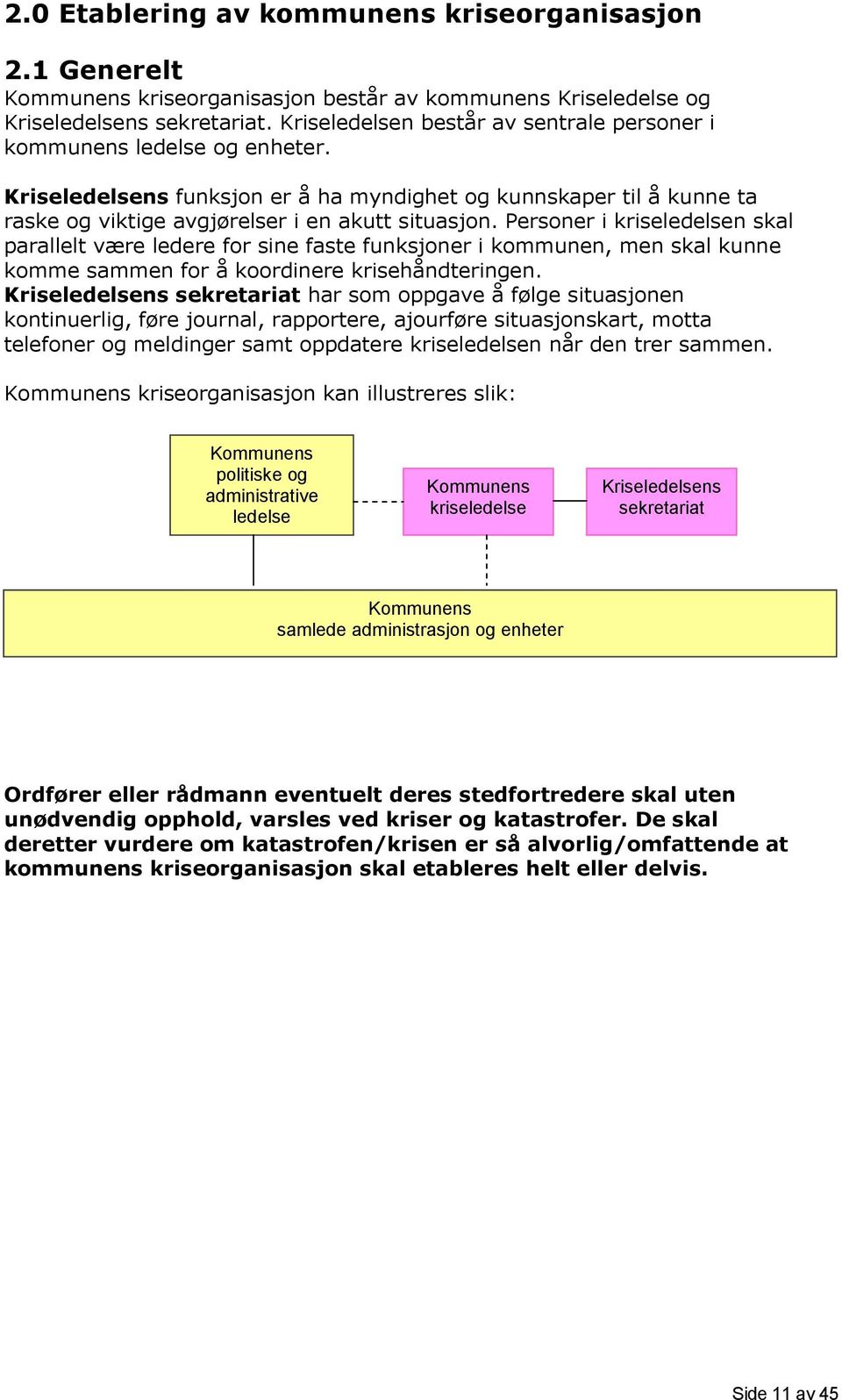 Personer i kriseledelsen skal parallelt være ledere for sine faste funksjoner i kommunen, men skal kunne komme sammen for å koordinere krisehåndteringen.