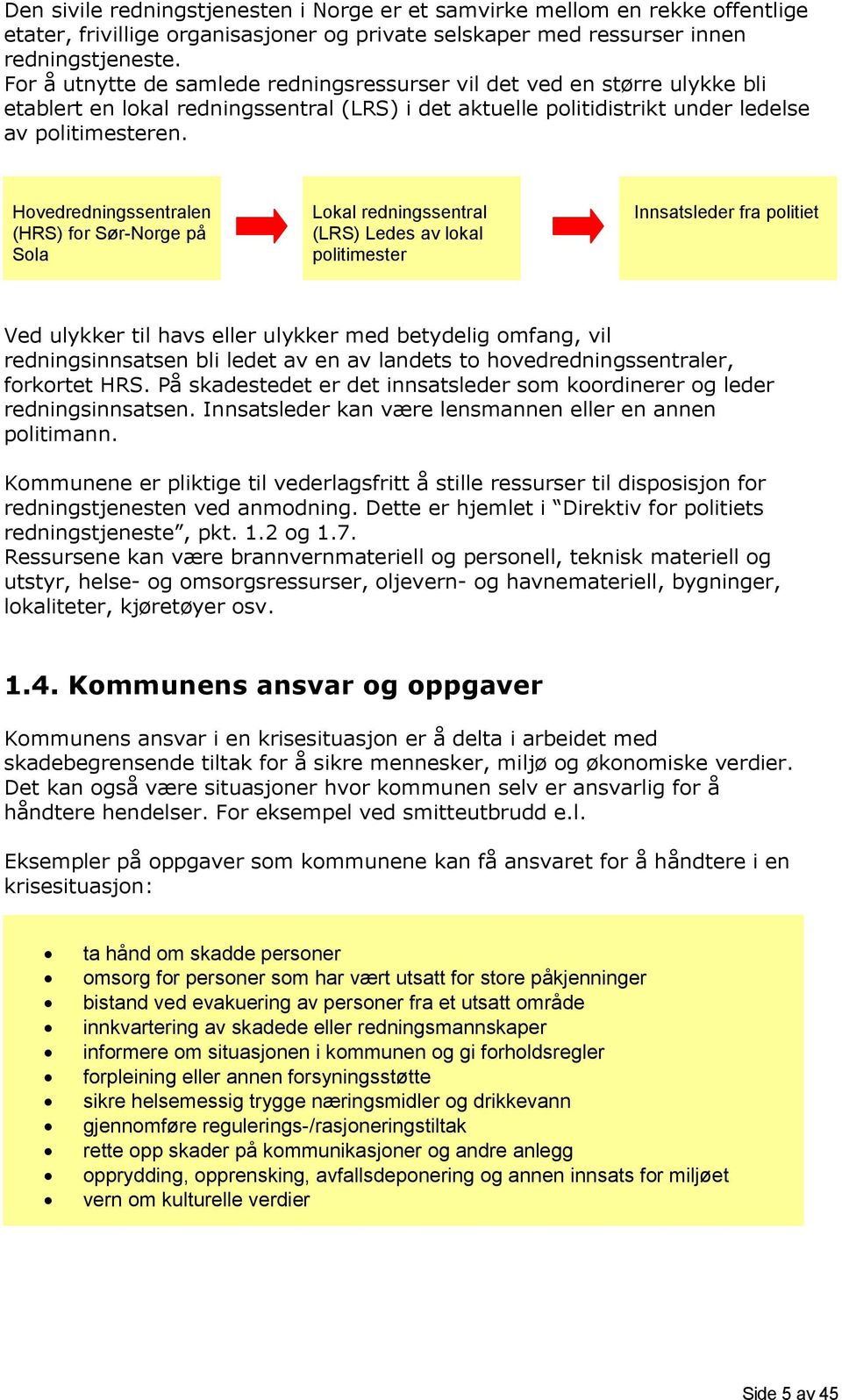 Hovedredningssentralen (HRS) for Sør-Norge på Sola Lokal redningssentral (LRS) Ledes av lokal politimester Innsatsleder fra politiet Ved ulykker til havs eller ulykker med betydelig omfang, vil