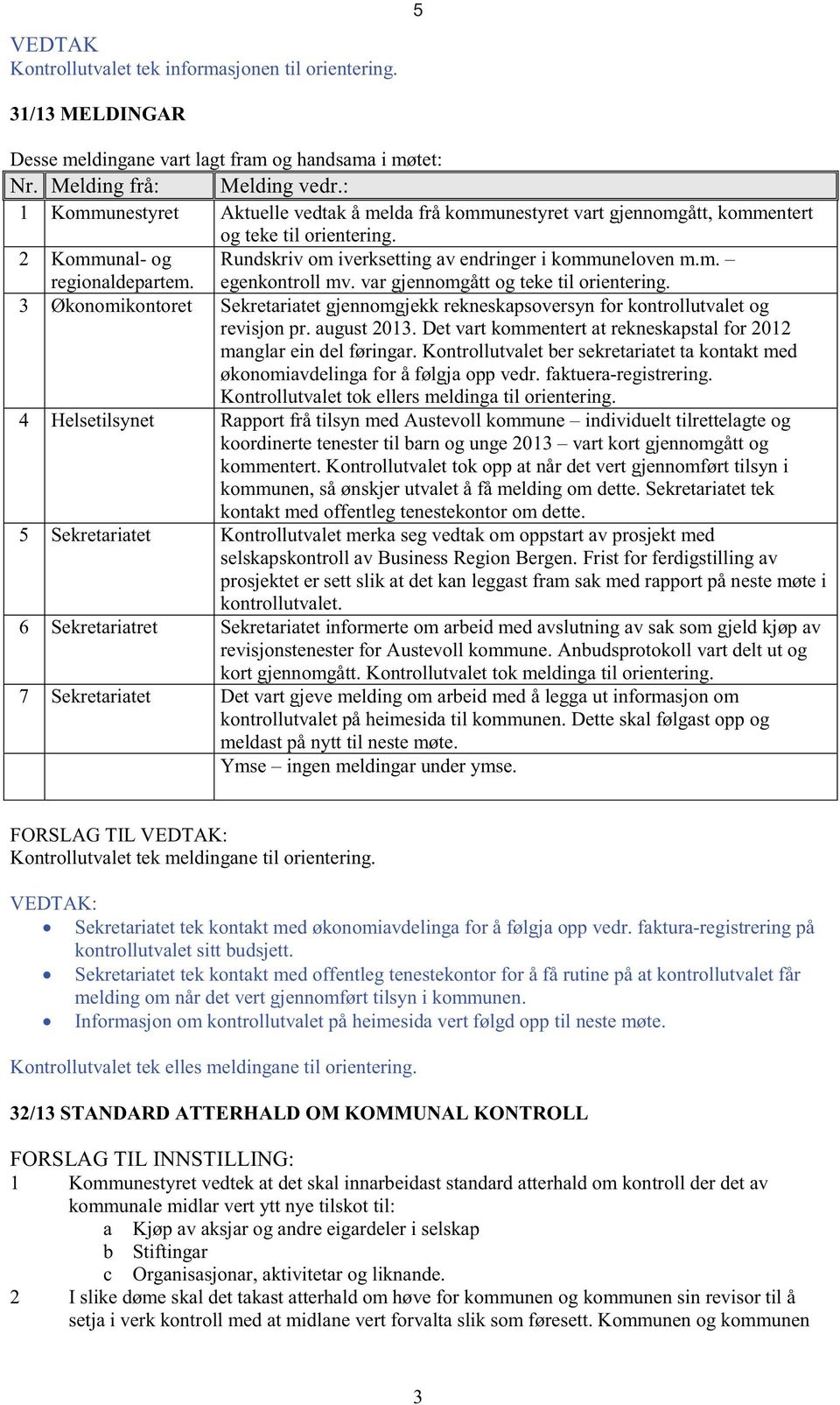 Rundskriv om iverksetting av endringer i kommuneloven m.m. egenkontroll mv. var gjennomgått og teke til orientering.