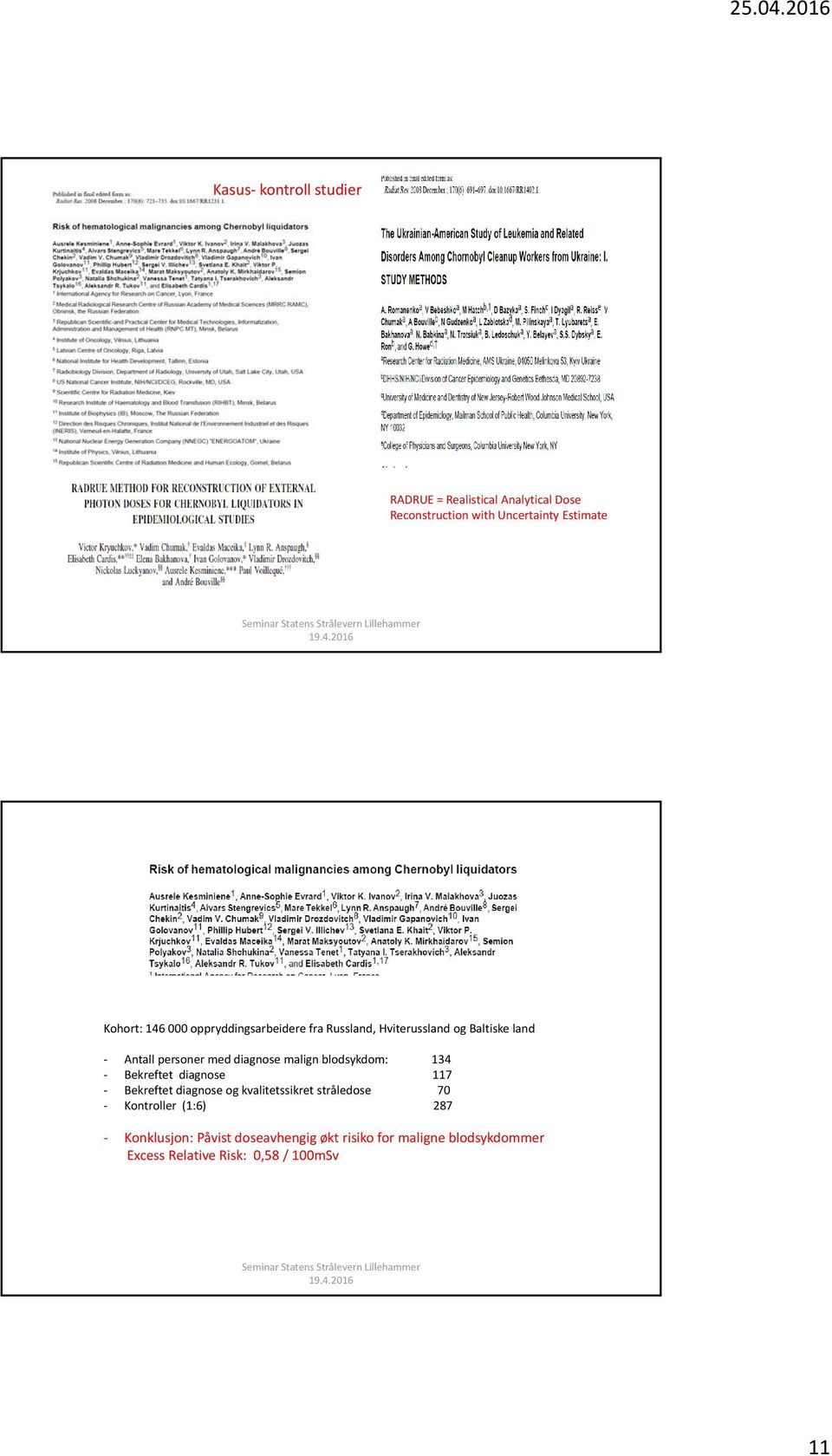 blodsykdom: 134 Bekreftet diagnose 117 Bekreftet diagnose og kvalitetssikret stråledose 70 Kontroller (1:6)