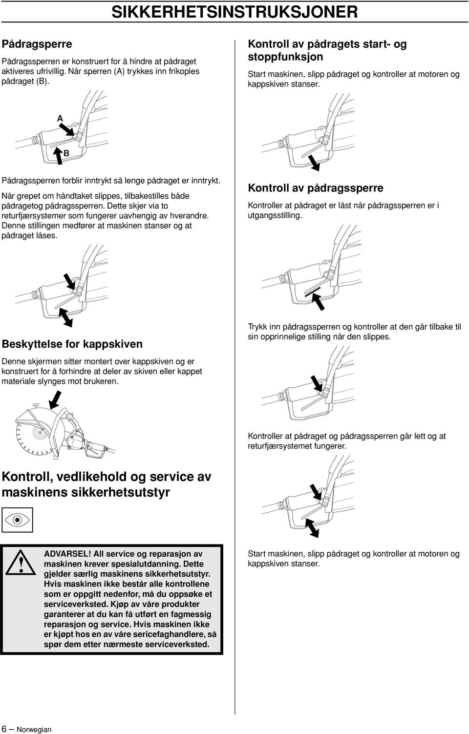 Når grepet om håndtaket slippes, tilbakestilles både pådragetog pådragssperren. Dette skjer via to returfjærsystemer som fungerer uavhengig av hverandre.