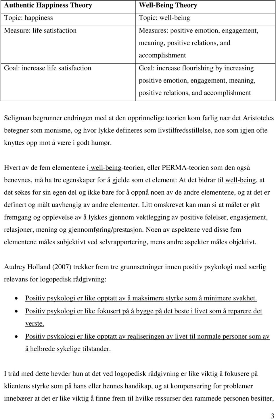 opprinnelige teorien kom farlig nær det Aristoteles betegner som monisme, og hvor lykke defineres som livstilfredsstillelse, noe som igjen ofte knyttes opp mot å være i godt humør.