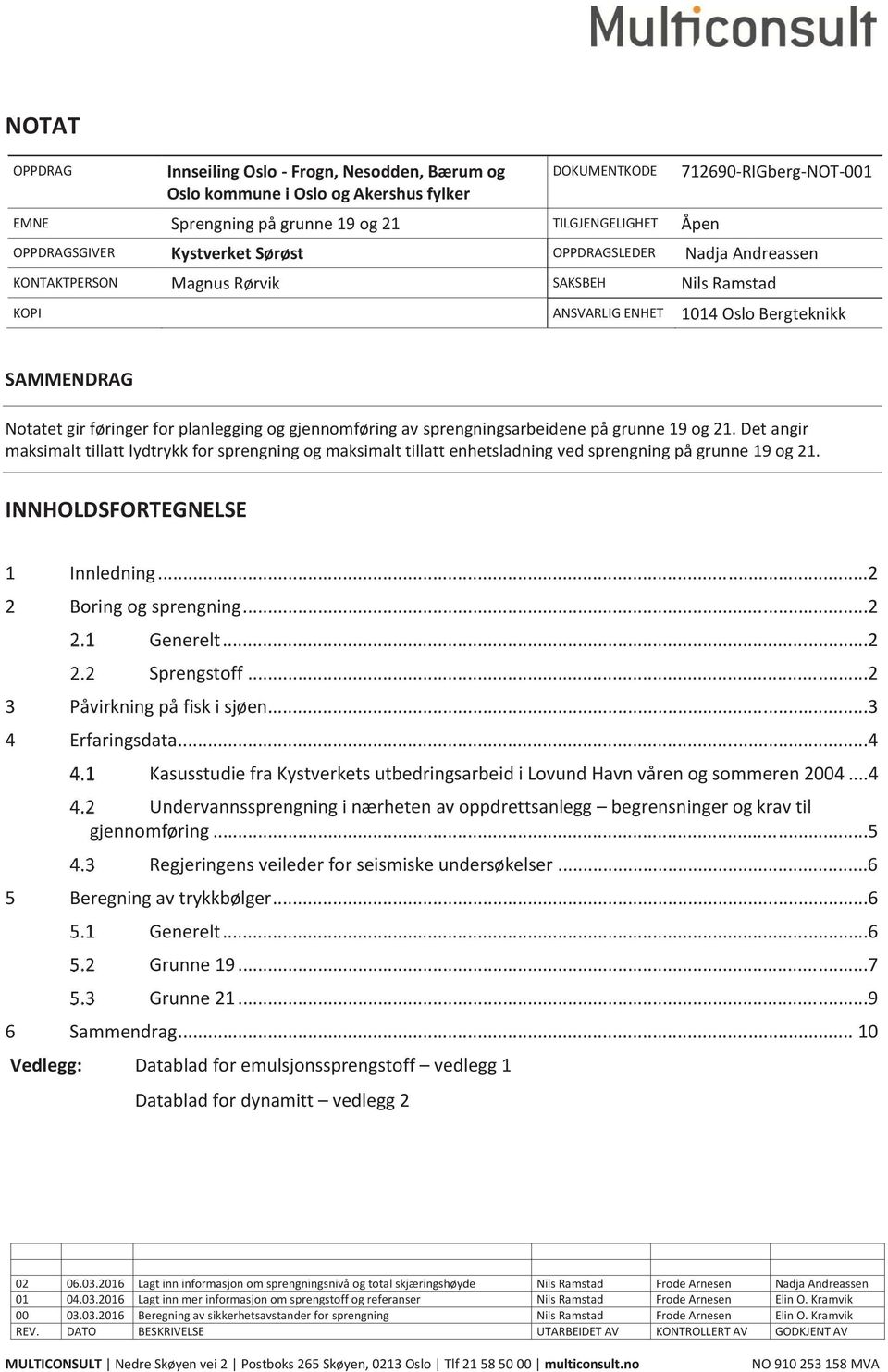 planlegging og gjennomføring av sprengningsarbeidene på grunne 19 og 21. Det angir maksimalt tillatt lydtrykk for sprengning og maksimalt tillatt enhetsladning ved sprengning på grunne 19 og 21.