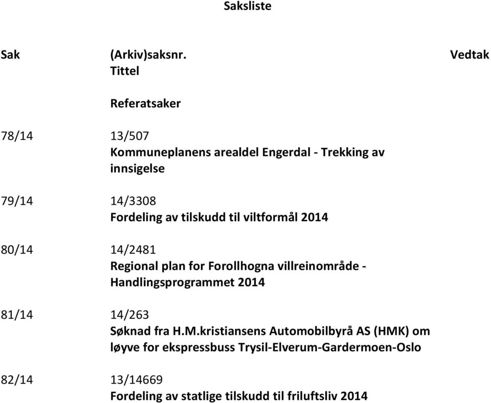 Fordeling av tilskudd til viltformål 2014 80/14 14/2481 Regional plan for Forollhogna villreinområde -