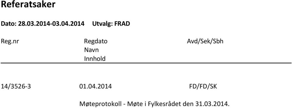 nr Regdato Avd/Sek/Sbh Navn Innhold