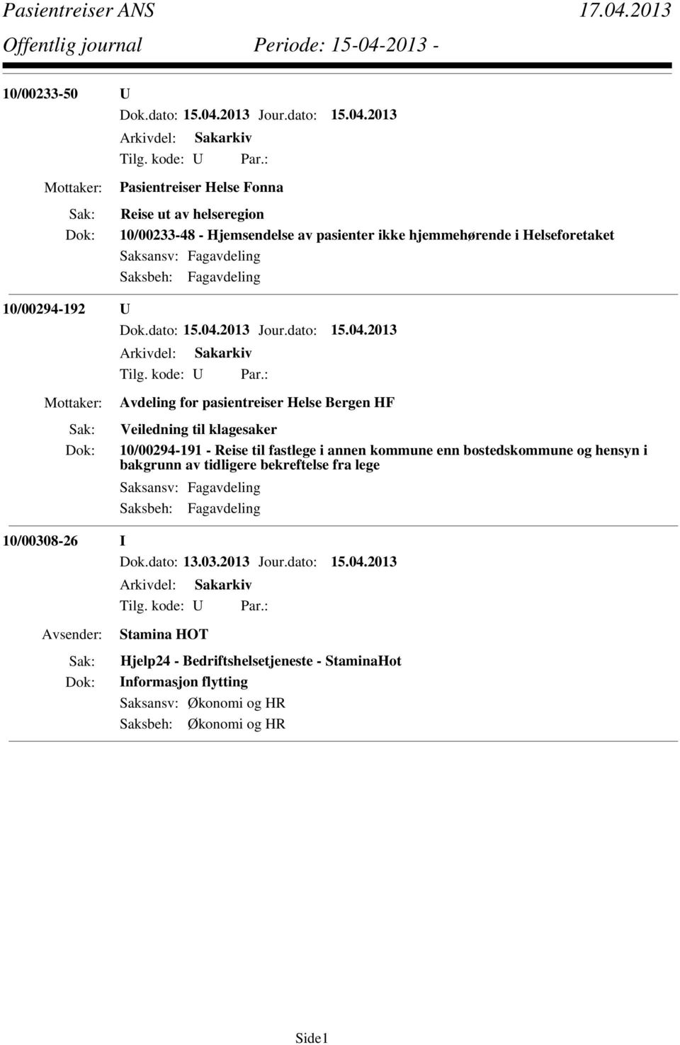 i annen kommune enn bostedskommune og hensyn i bakgrunn av tidligere bekreftelse fra lege 10/00308-26 I Dok.dato: 13.03.2013 Jour.