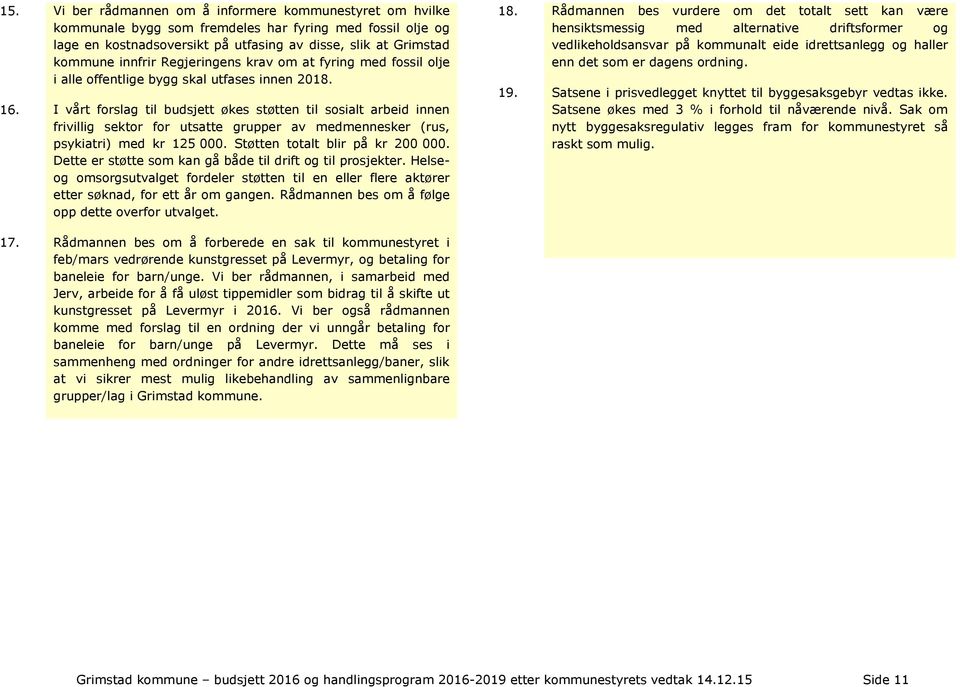 I vårt forslag til budsjett økes støtten til sosialt arbeid innen frivillig sektor for utsatte grupper av medmennesker (rus, psykiatri) med kr 125 000. Støtten totalt blir på kr 200 000.