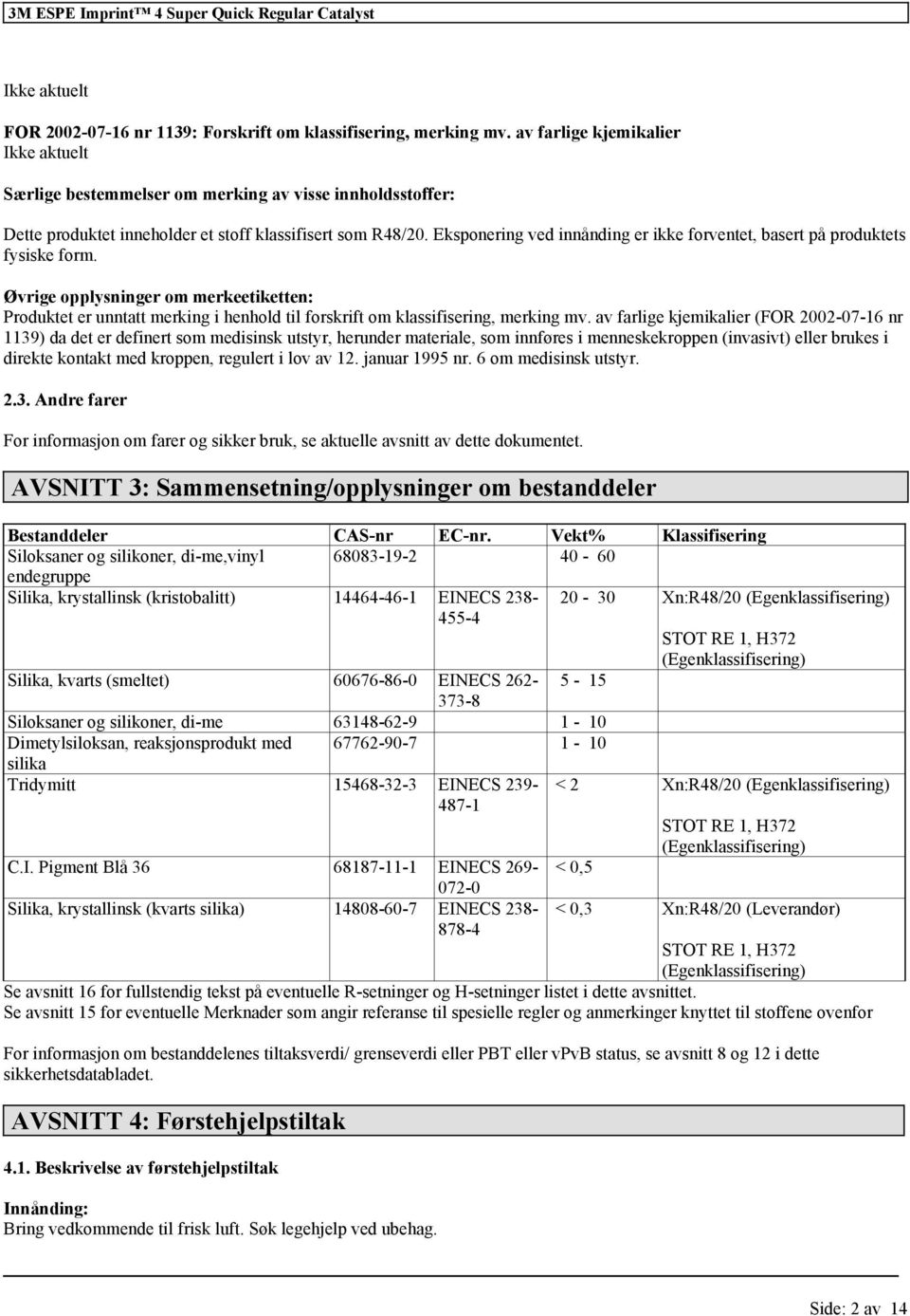 Eksponering ved innånding er ikke ventet, basert på produktets fysiske m. Øvrige opplysninger om merkeetiketten: Produktet er unntatt merking i henhold til skrift om, merking mv.