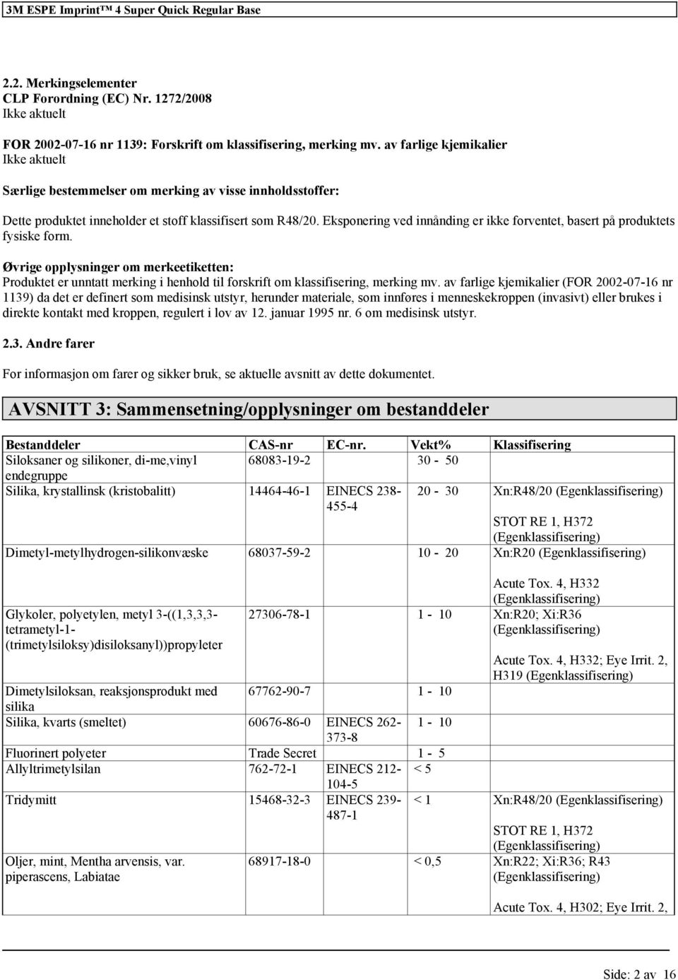 Eksponering ved innånding er ikke ventet, basert på produktets fysiske m. Øvrige opplysninger om merkeetiketten: Produktet er unntatt merking i henhold til skrift om, merking mv.