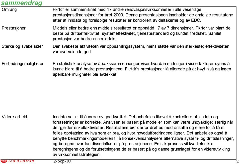 Middels eller bedre enn middels resultatet er oppnådd i 7 av 7 dimensjoner. Fkrtdr var blant de beste på driftseffektivitet, systemeffektivitet, tjenestestandard og kundetilfredshet.