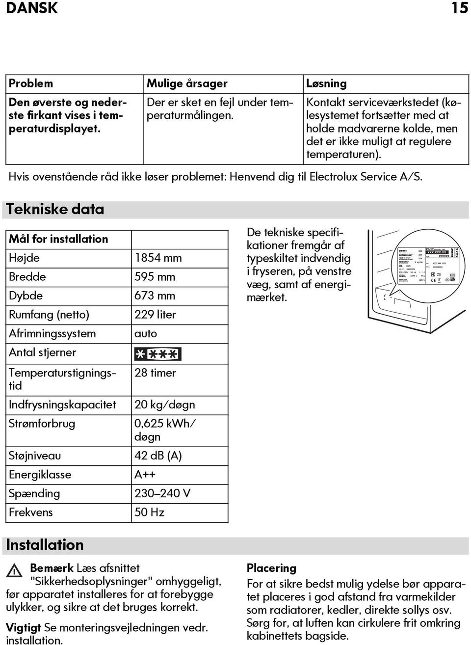 Hvis ovenstående råd ikke løser problemet: Henvend dig til Electrolux Service A/S.