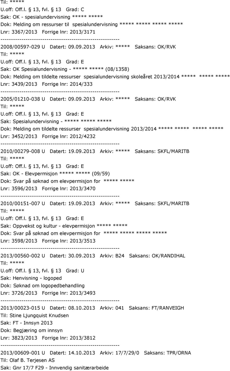 Forrige lnr: 2014/333 2005/01210-038 U Datert: 09.