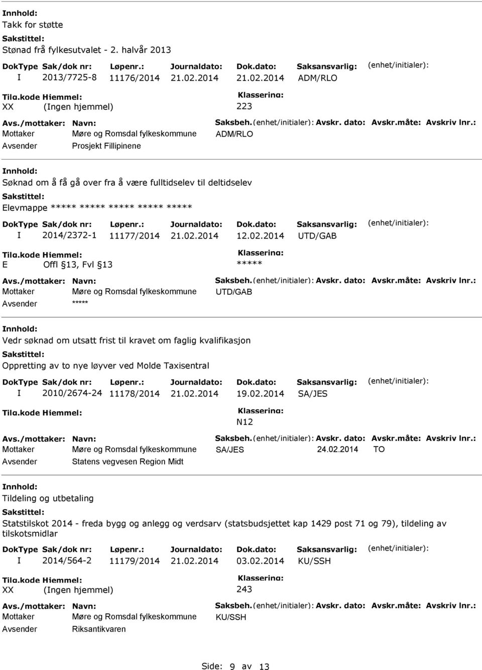 2014 UTD/GAB E Avs./mottaker: Navn: Saksbeh. Avskr. dato: Avskr.måte: Avskriv lnr.