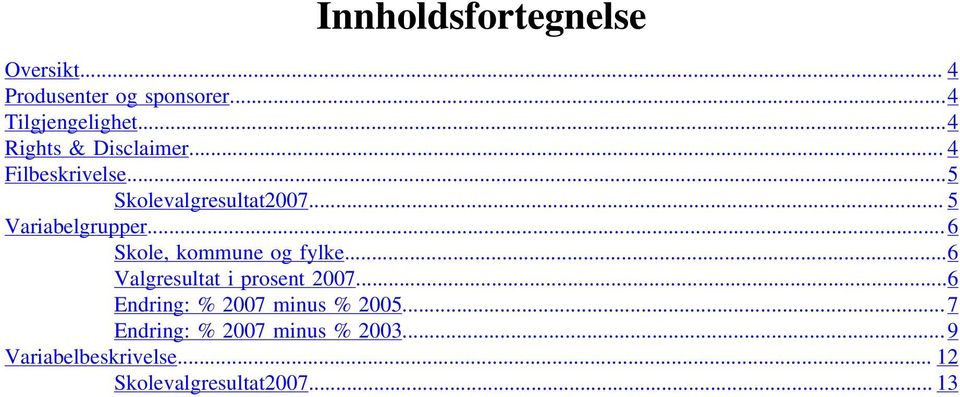 ..6 Skole, kommune og fylke...6 Valgresultat i prosent 2007.