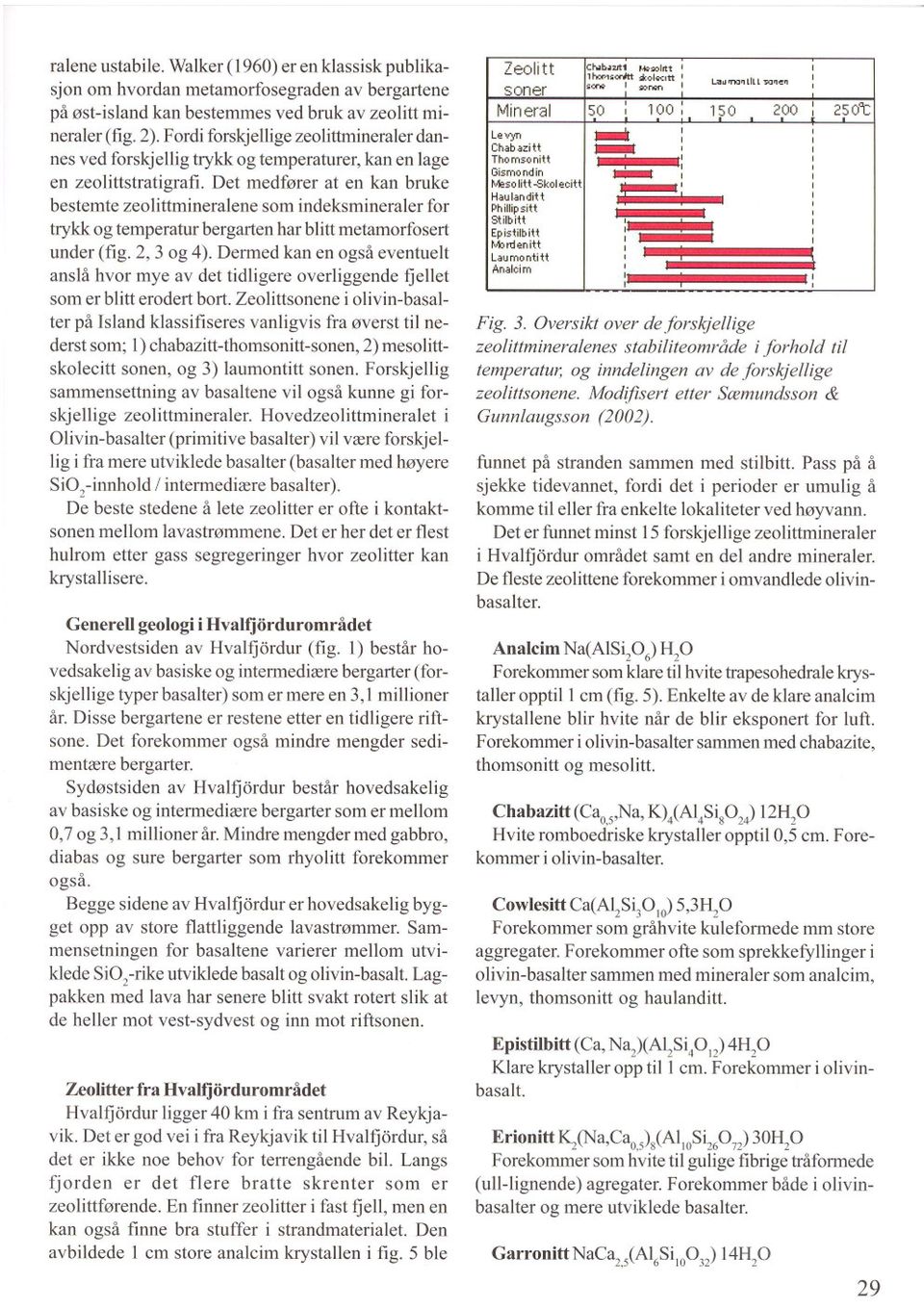 Det medfører at en kan bruke bestemte zeolittmineralene som indeksmineraler for trykk og temperatur bergarten har blitt metamorfosert under (fig. 2, 3 og 4).