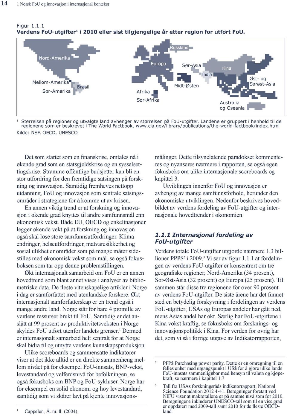 avhenger av størrelsen på FoU-utgifter. Landene er gruppert i henhold til de regionene som er beskrevet i The World Factbook, www.cia.gov/library/publications/the-world-factbook/index.